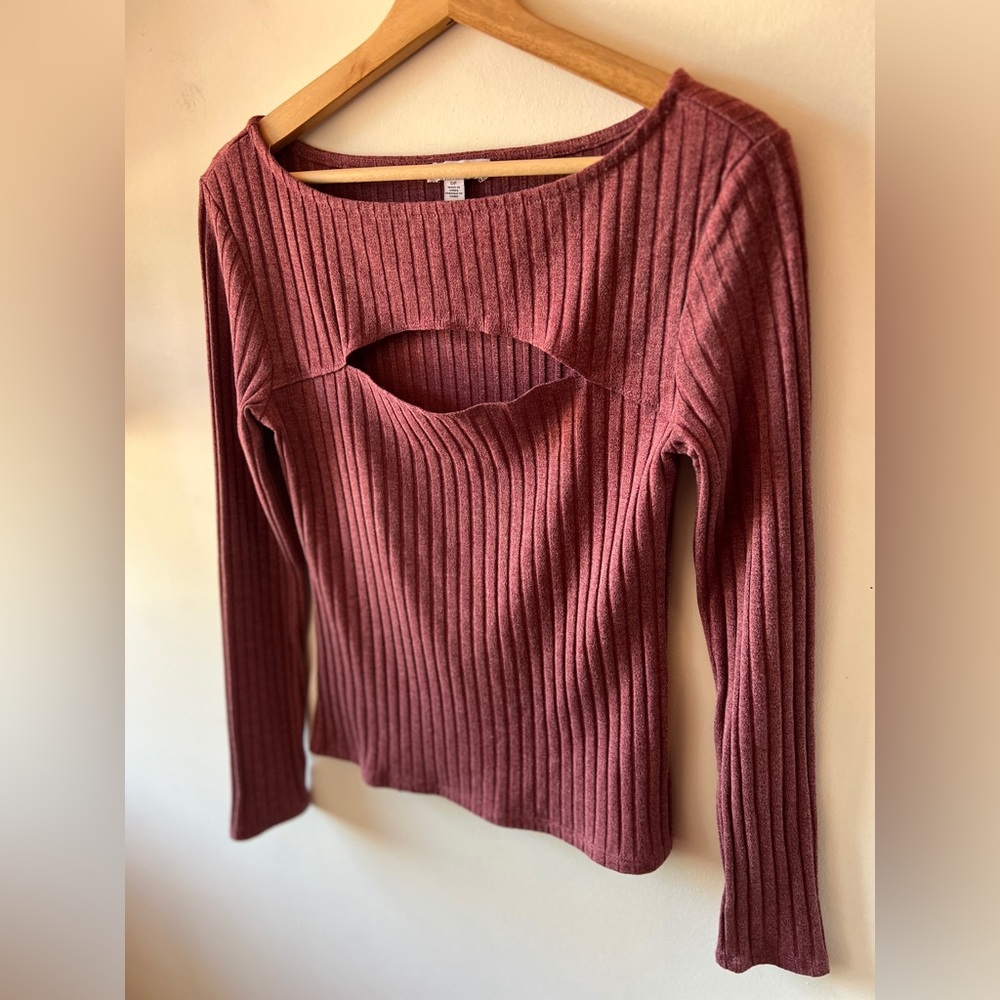 H by Halston Ribbed Cutout Blouse deep pink/red colour S